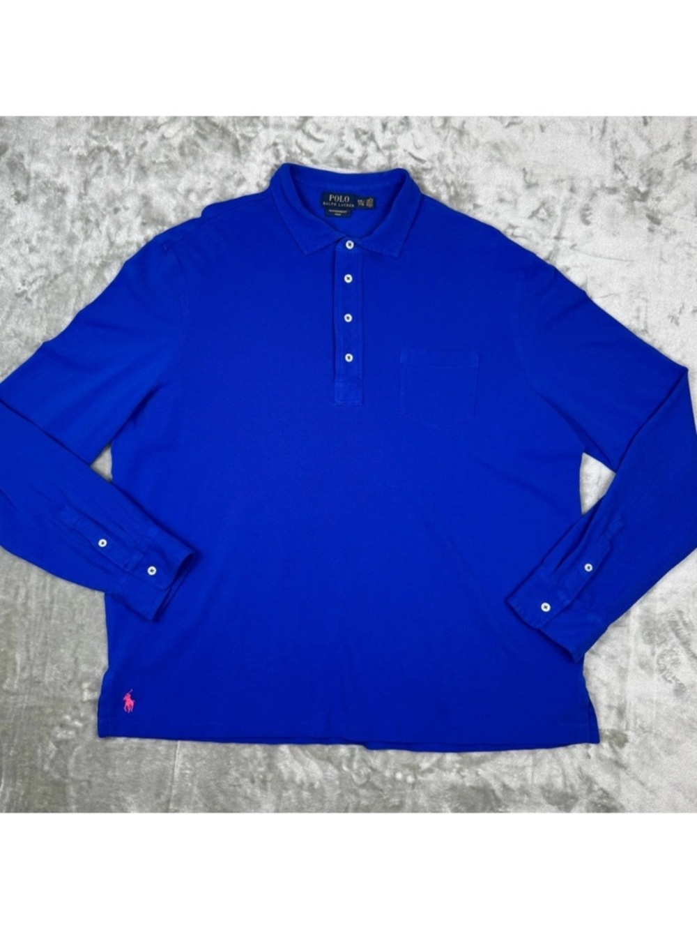 Polo Ralph Lauren Men's Long Sleeve Polo Shirt Blue Embroidered Pony Logo XXL